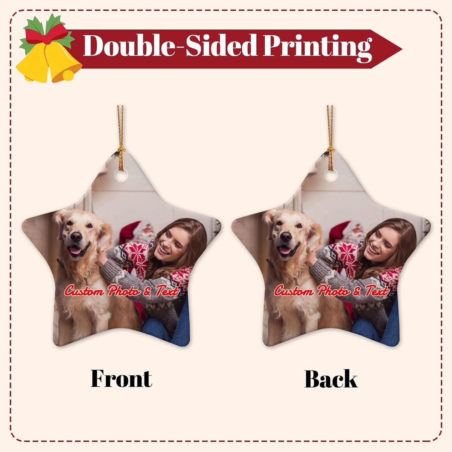 Personalized Christmas Ornaments with Photo 2025 Custom Picture Text Ornaments for Christmas,Double-Sided Ceramic Customized Xmas Tree Decor for Family Couples Dogs,Star