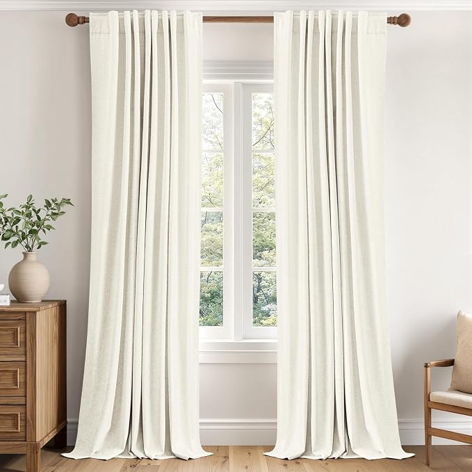 MIULEE 100% Blackout Linen Curtains for Bedroom 108 inches Long, Thermal Insulated Room Darkening Black Out Drapes for Living Room, Back Tab Rod Pocket, 2 Panels Set, 40 Wide x 108 Length, Ivory