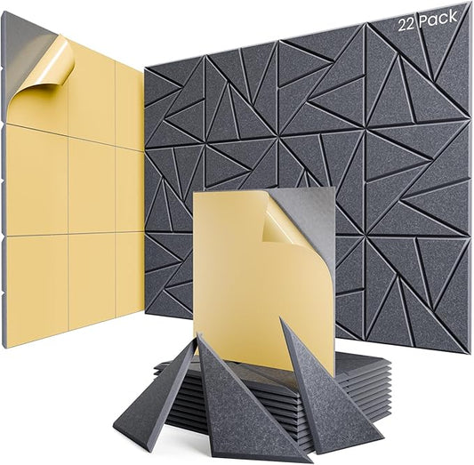 22 Pack Acoustic Panels with Self-Adhesive, 12"X 12"X 0.4"Sound Proof Foam Panels, Sound Panels High Density, Soundproof Wall Panels for Home Studio Office Dark Gray