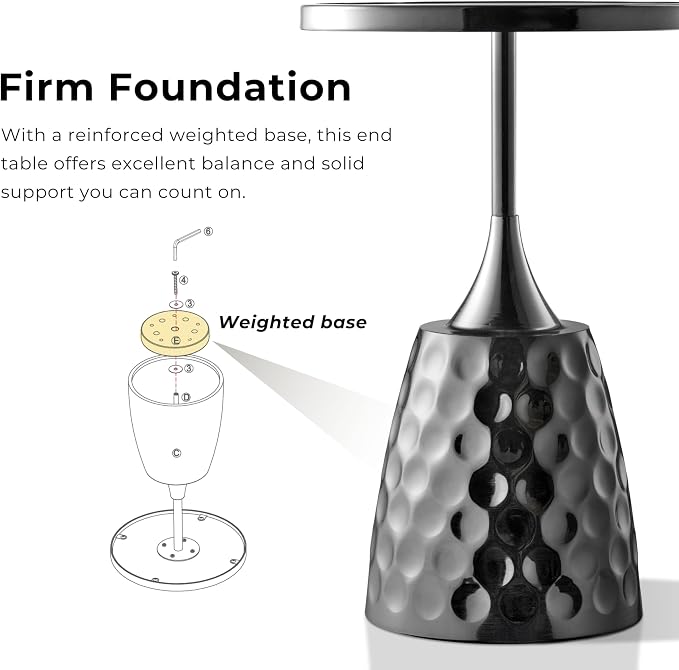 Homes: Inside + Out Halric Modern 24" Tall Round End Table with Printed Tabletop and Iron Metal Base, Accent Furniture, Pedestal Stand for Living Room, Home Office, Black with Geometric Floral
