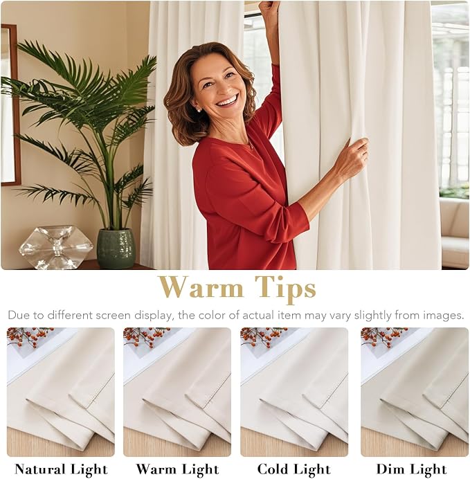 H.VERSAILTEX Blackout Curtains Thermal Insulated Window Treatment Panels Room Darkening Blackout Drapes for Living Room Back Tab/Rod Pocket Bedroom Draperies (2 Panels, Natural, 52 x 63 Inch)