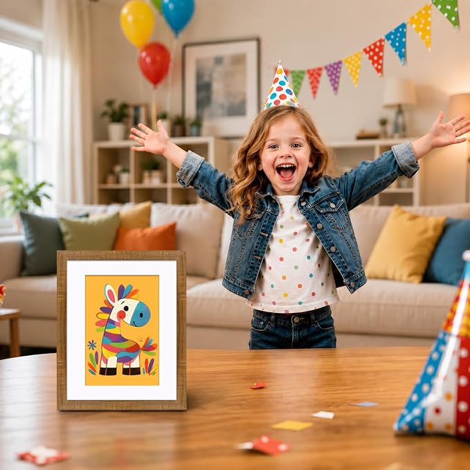 KINLINK 8.5x11 Kids Art Frame 2 Pack, Solid Wood Artwork Frames Changeable, Front Opening Hold 150 Pictures, Art Frames for Kids Artwork, 6x9 with Mat 8.5x11 without Mat, Picture Frames Teak