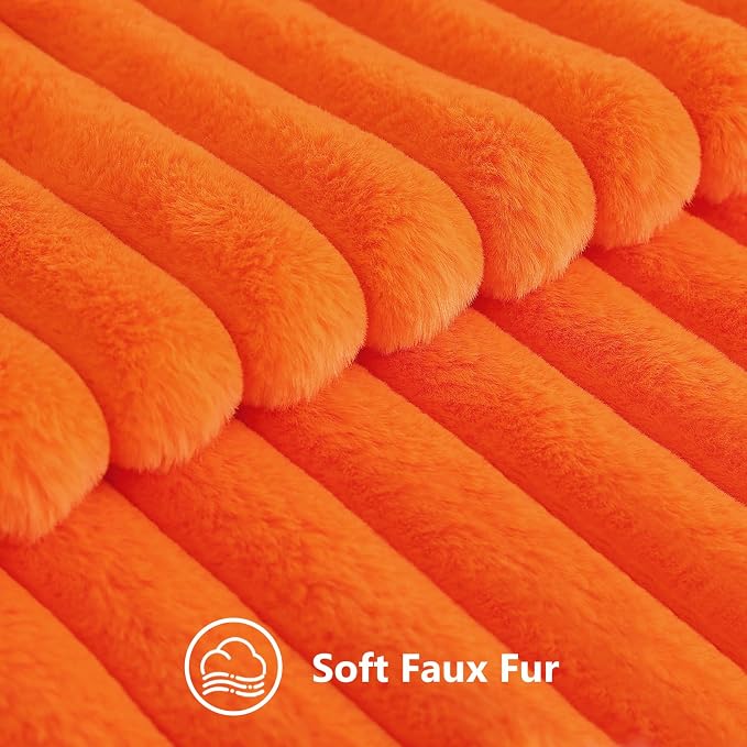 decorUhome Fall Cozy Faux Fur Throw Pillow Covers 24x24 Set of 2 Decorative Soft Plush Striped Modern Farmhouse Boho Couch Euro Sham Pillow Cases with Velvet Back for Sofa Bed Living Room, Orange