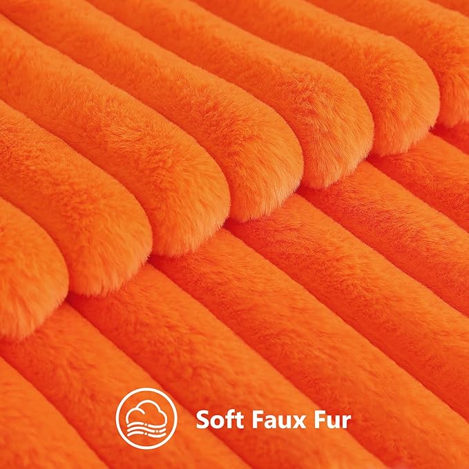 decorUhome Fall Cozy Faux Fur Throw Pillow Covers 16x16 Set of 2 Decorative Soft Plush Striped Modern Farmhouse Boho Couch Pillow Cases with Velvet Back for Sofa Bed Living Room, Orange