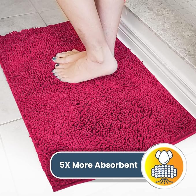 Muddy Mat® | Super Water Absorbent Door Mat Indoor, Microfiber Quick Dry Chenille Entryway Rug, Slip Resistant Front Door Mat, Indoor Mats for Entryway, Machine Washable Pet Rug, Hot Pink 20" x 30"