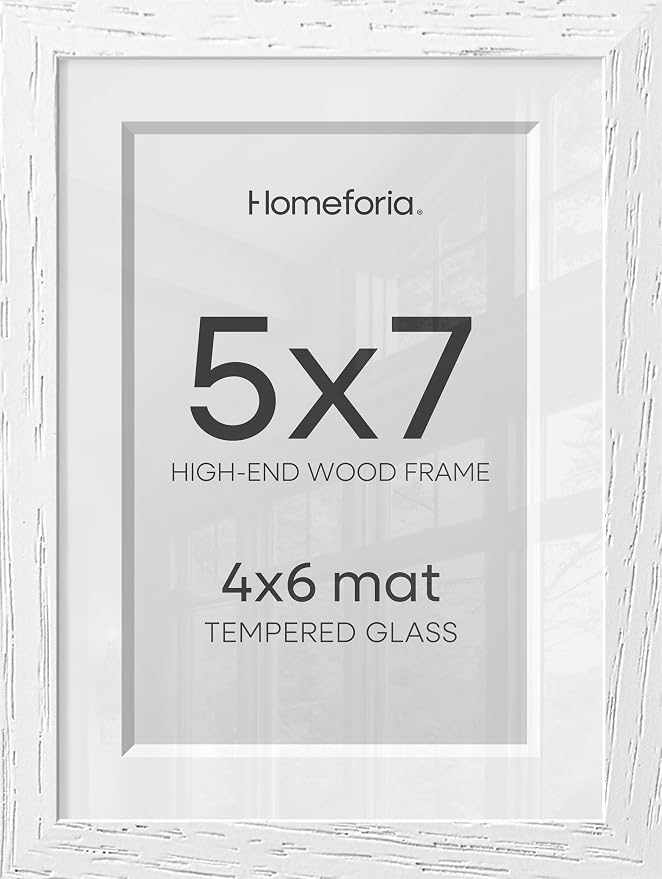 Homeforia White Picture Frames 5x7, High End Oak 5x7 Wooden Frame with Mat 4x6 Art, 5 x 7 White Wood Frames Matted to 4 x 6 inch Photo, 7by5 Wall or Tabletop Frame, Tempered Glass, Wall Kit, Set of 3