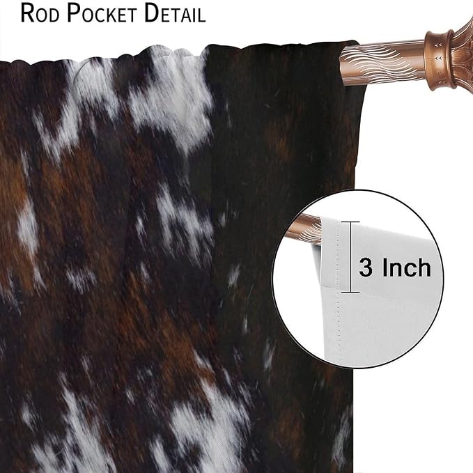 Cow Blackout Curtain,Animal Print Black White Western Aztec Rustic Farm Farmhouse Window Treatments Rod Pocket Curtain for Bedroom Living Room Kitchen Decor Drapes 42x45in