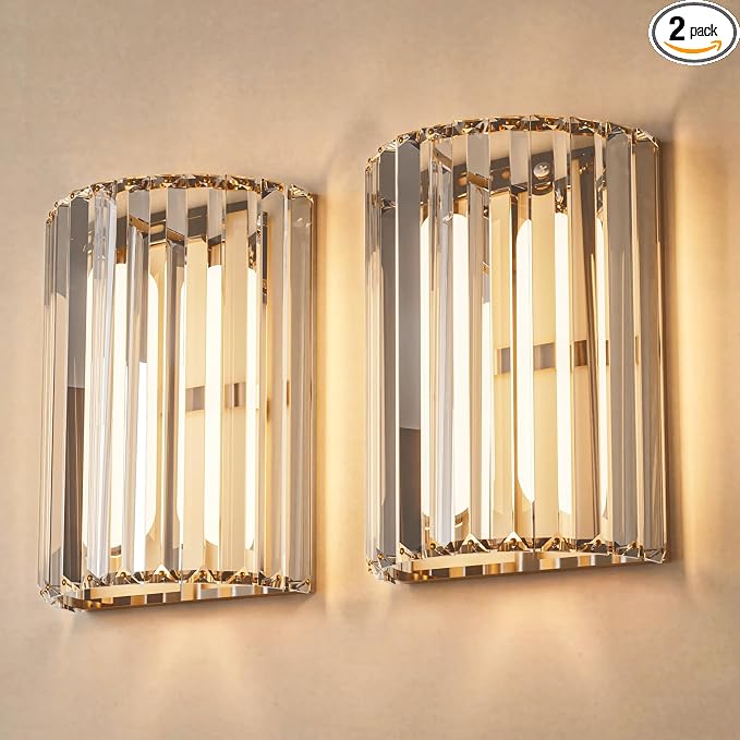 Brushed Nickel Battery Operated Wall Sconces Set of 2, Crystal Wireless Wall Light with Remote, Rechargeable Cordless Wall Lamp 12 RGB and 3 CCT Dimmable Decor for Bedroom Living Room