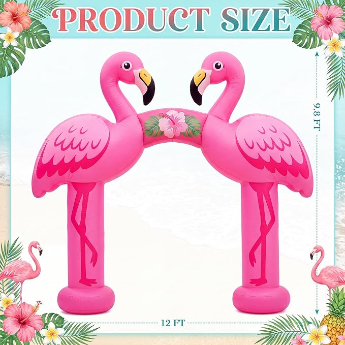 Seenelling 10 FT Inflatable Pink Flamingos Archway Decor Giant Summer Flamingos Arch Built-in LED Lights for Built-in LED Lights for Summer Beach Luau Tiki Theme Pool Party Yard Lawn Decorations
