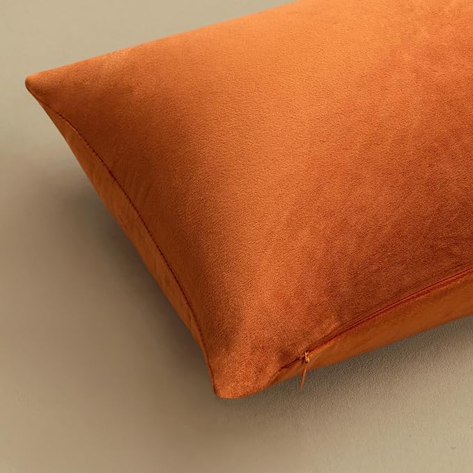 MIULEE Velvet Throw Pillow Covers 12x12 Inch, Pack of 2 - Orange, Soft Solid Small Fall Decorative Pillow Covers Modern Luxury Home Decor for Couch Chair Sofa Bedroom Livingroom Car