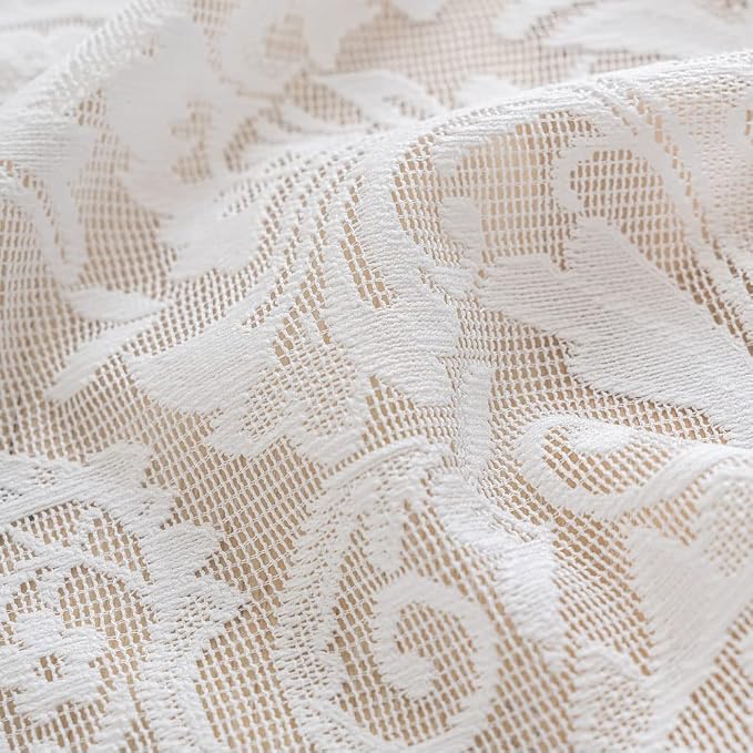 ALIGOGO Lace Kitchen Valances for Windows 18 Inch Length Vintage Floral Sheer Kitchen Curtains Small Window Valance for Living Room Bedroom Bathroom RV Camper Cabinet Boho Decor Single White