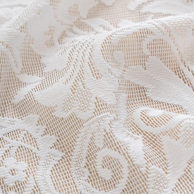 ALIGOGO Lace Kitchen Curtains 36 inches Length 2 Panels - Retro White Kitchen Window Curtains Over Sink Lace Curtain Short for Small Window Bathroom Window Cabinet Laundry Room Decor 26W x 36L