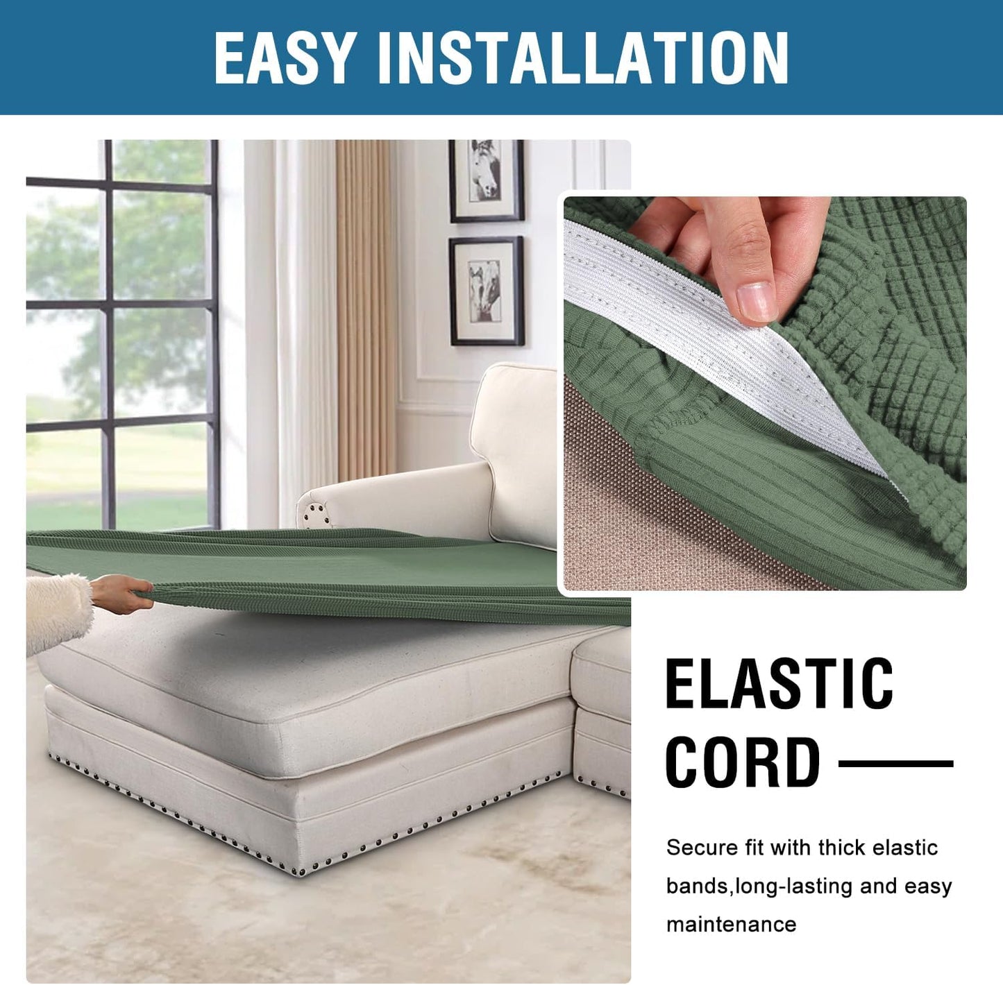 H.VERSAILTEX Super Stretch Individual Chaise Cover Sectional Couch Covers for L Shaped Sofa Both Left/Right Featuring Thick Jacquard Textured Twill Fabric (1 Piece Chaise Cover, Loden Frost)