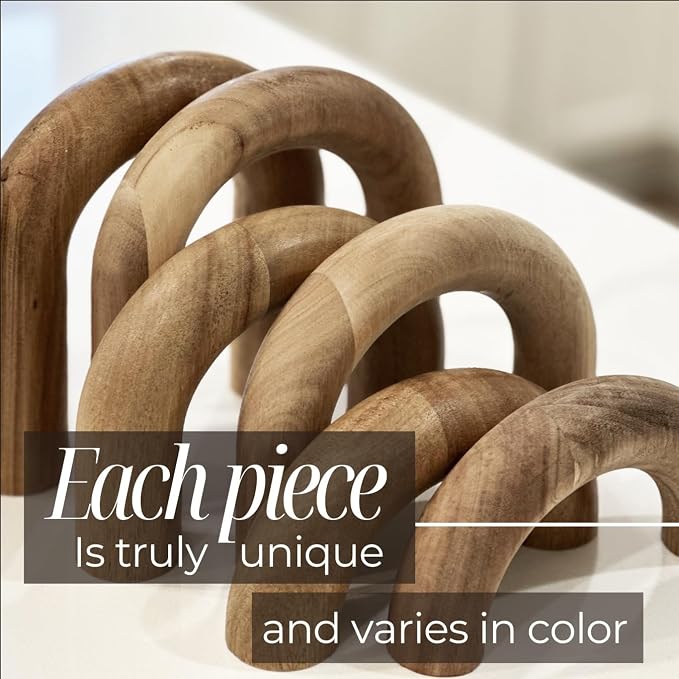Wooden Arch Decor Set of 3, Acacia Wood Modern Decorative Home Objects | Japandi Home Decor Accents, Coffee Tables, Bookshelves, Entryways, Console Decorations, Housewarming Gift