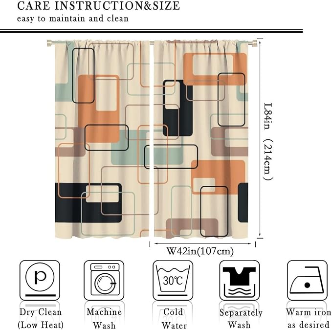 JESTRONRY Mid Century Blackout Curtains,Retro Square Design Modern Style Blackout Window Door Curtains for Bedroom Living Room Home Decor 84x84in