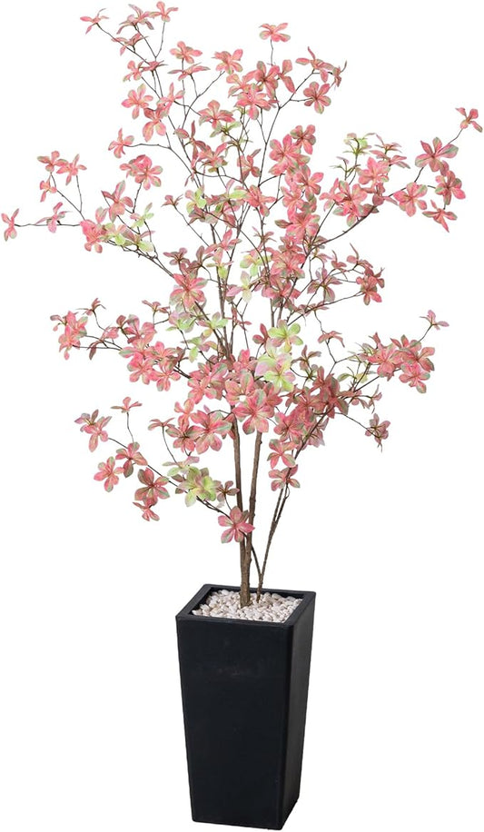 HAIHONG Olive Tree Artificial 4.6FT -1Pc Pink Faux Enkianthus Trees with Multiple Branches Leaves, Fake Plants with Black High Planter for Home Aesthetic Decor Office Decor