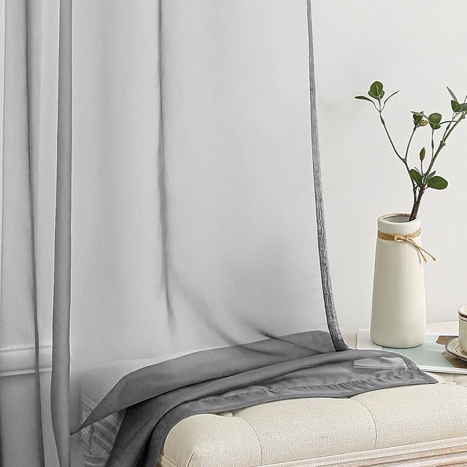 MIULEE 2 Panels Solid Color Sheer Window Curtains Elegant Window Voile Panels/Drapes/Treatment for Bedroom Living Room (54X90 Inches Charcoal Grey)