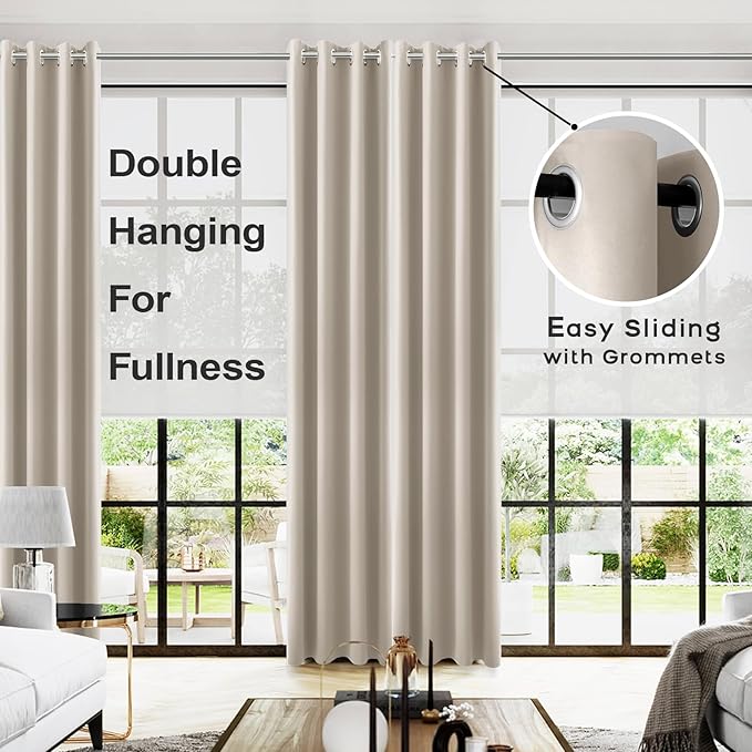 KOUFALL Neutral Taupe Blackout Curtains 96 Inches Long for Living Room,Thermal Window Treatments Beige Tan Curtain Drapes for Bedroom,Set of 2 Panels with Grommet,Dark Oatmeal