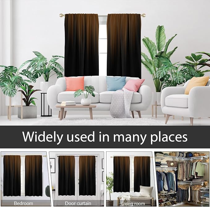 AAtter Brown and Black Ombre Window Curtains, 2 Panels, 42" W x 63" L | Modern Striped Rod Pocket Drapes, Dark Abstract Gradient Style, Moody Masculine Design, Bedroom Decor for Men