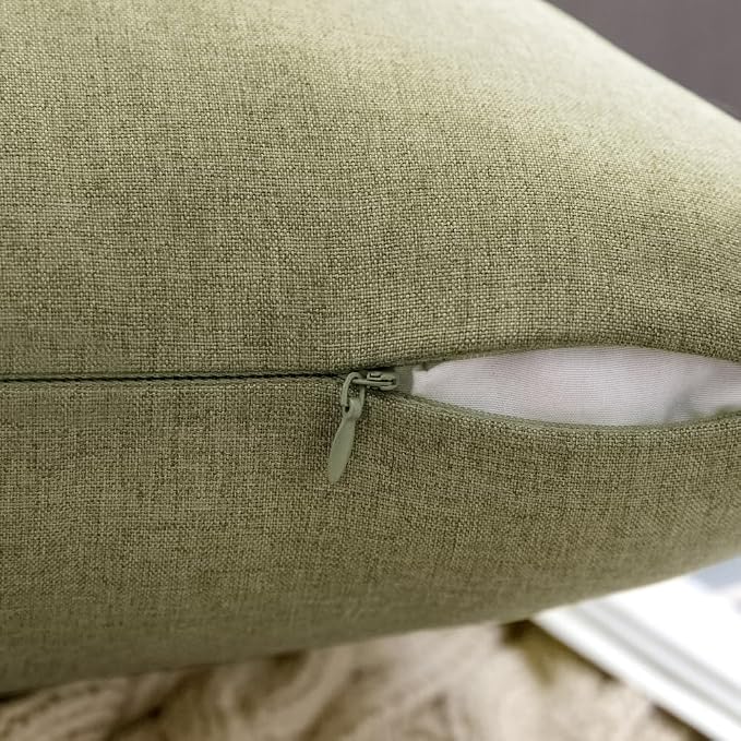 MIULEE Pack of 2 Decorative Outdoor Solid Waterproof Throw Pillow Covers Spring Faux Linen Garden Farmhouse Cushion Cases for Patio Tent Balcony Couch Sofa 18x18 Inch Light Olive Green