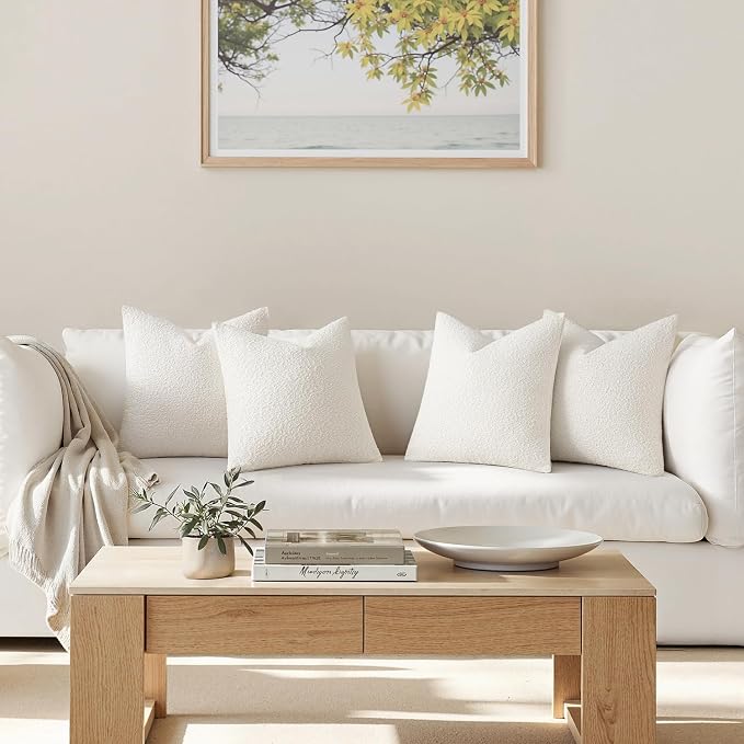 MIULEE Pack of 4 Decorative Textured Boucle Throw Pillow Covers | 20x20 Inch White Accent Pillow Cases Soft Couch Cushion Covers for Modern Farmhouse Boho Sofa Bed Livingroom Home Decor