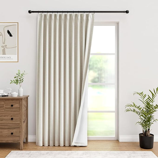 IVAPUPU Natural Pinch Pleated 100% Blackout Curtains Linen Blend Room Darkening Window Curtains 1 Panel for Living Room Bedroom Thermal Insulated Curtain Drapes with 12 Pcs Hooks 60''Wx112''L