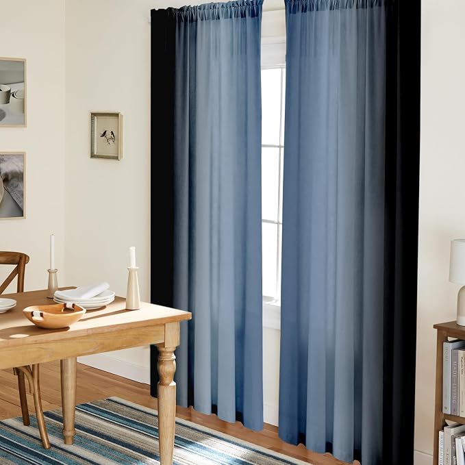 Navy Blue and Black Curtains for Living Room 84 Inch Length Ombre Curtains 2 Panel Bedroom Black and Blue Curtains Rod Pocket Light Filtering Window Curtain Modern Gradient Drapes