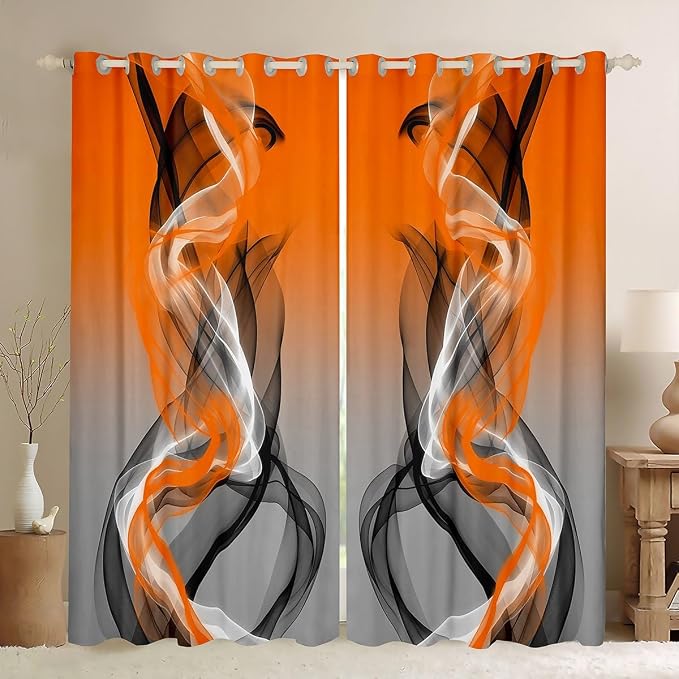 jejeloiu Orange Curtains for Bedroom Living Room Abstract Blackout Shades Strip Lines Room Darkening Curtain Geometric Modern Window Treatments, 2 Panels 42 x 63 Inch Decor