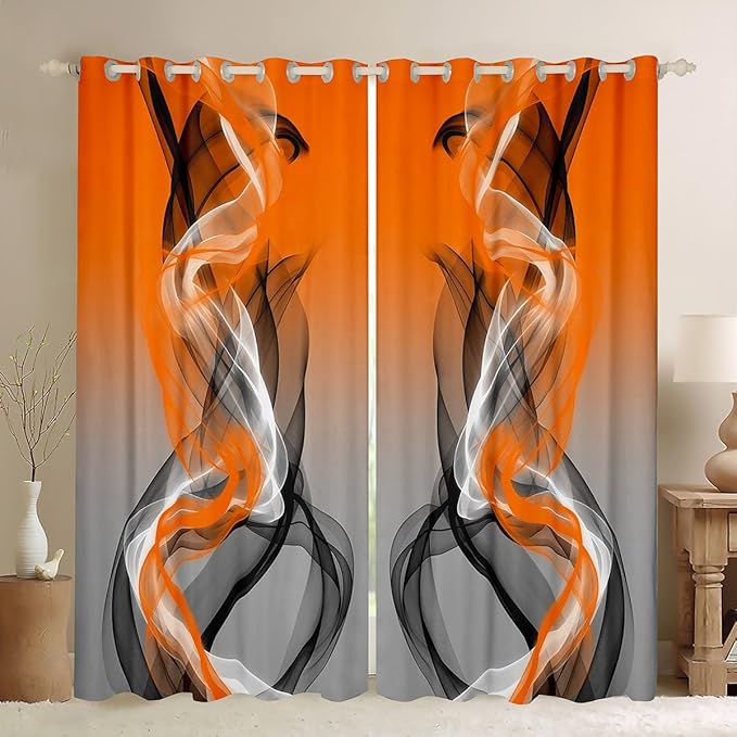 jejeloiu Orange Curtains for Bedroom Living Room Abstract Blackout Shades Strip Lines Room Darkening Curtain Geometric Modern Window Treatments, 2 Panels 52 x 63 Inch Decor