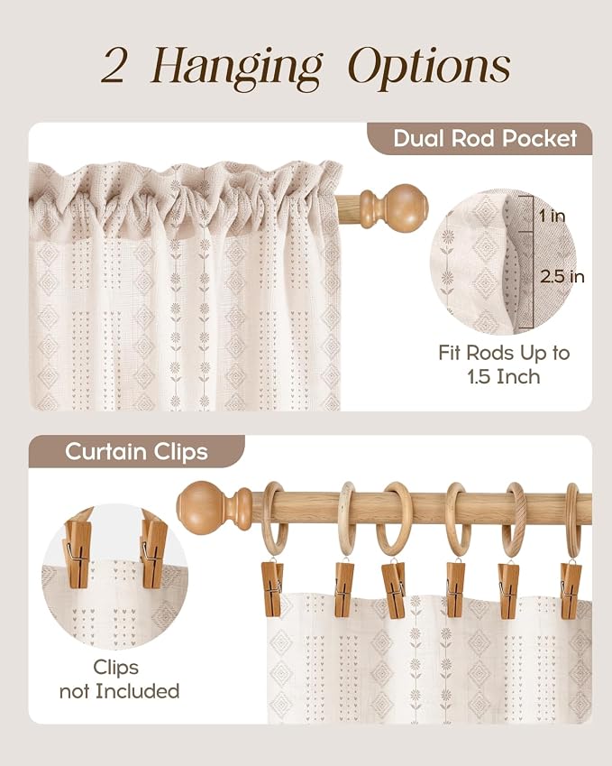 Miss Adola Farmhouse Kitchen Tier Curtains - 36 Inch Length Linen Blend Boho Cafe Curtains Striped Beige Small Window Treatments Over Sink Rod Pocket for Bathroom Living Room Light Filtering, 2 Panels