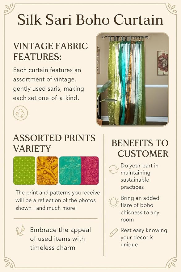Assorted Hippie Colorful Curtains Light-Filtering – Boho Curtains, Bed Canopy Panel, Tapestry or Window Treatment Patchwork Green Color (84 X 43 Inches)
