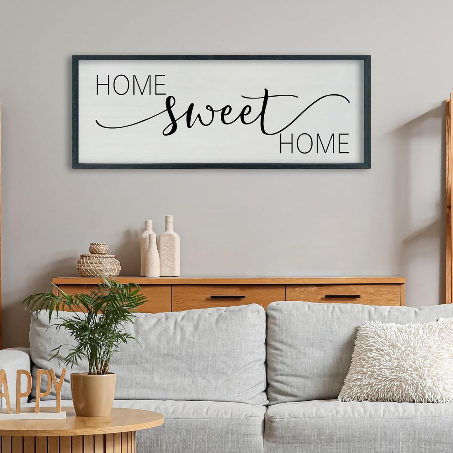 SRSZHIYUE Home Sweet Home Sign 40"x15" for Farmhouse Rustic Large Family Living Room Over Couch Modern Horizontal Wall Decor, Wood Framed Plaques Art Decorative (Black)