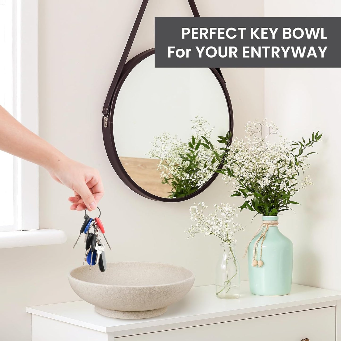 Large Decorative Bowl,Modern Fruit Bowl for Kitchen Counter,Handicraft Decorative Bowls for Home Decor,Stylish Key Bowl for Entry Table - Artificial Stone Beige