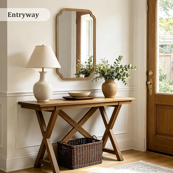 WallBeyond 24" x 36" Rounded Corner Arch Wall Mirror with Wood Frame for Entryway, Living Room or Bedroom Home Decor - Light Woodgrain 24" x 36" Natural Color