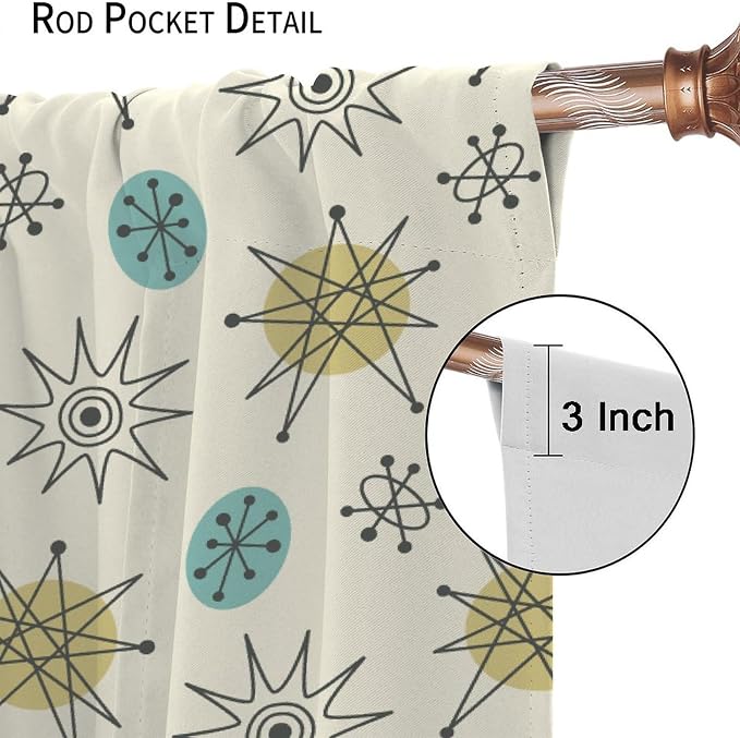 JESTRONRY Mid Century Modern Curtains. Retro 1950s Vintage Style Atomic Background Home Fabric Living Room Bedroom Kitchen Bathroom Decor 84x84in