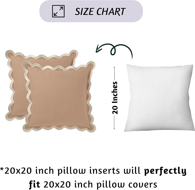 Folkulture Fall Pillow Covers 20x20 - Set of 2 | Brown Fall Throw Pillows for Living Room, Fall Bedroom Decor |Decorative, Cute, Aesthetic, Preppy, Scalloped Outdoor Pillows for Couch,Farmhouse Decor