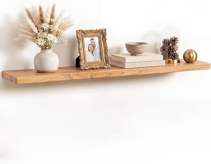 Fun Memories 48 Inch Floating Shelf, 8 Inch Deep Rounded Reclaimed Long Elm Wood Shelf with Hidden Bracket, Modern Floating Shelf for Living Room & Fireplace