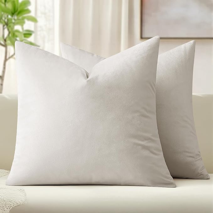 MIULEE Velvet Throw Pillow Covers 18x18 Inch, Pack of 2 - Greyish White, Soft Solid Decorative Pillow Covers Cushion Cases Modern Luxury Home Decor for Spring Couch Sofa Bedroom Livingroom