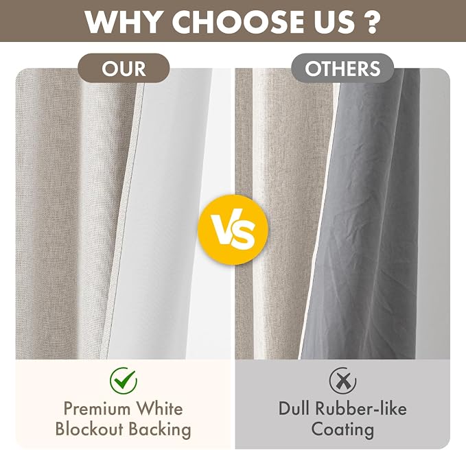 MIULEE 100% Blackout Linen Curtains for Bedroom 90 inches Long, Thermal Insulated Room Darkening Black Out Drapes for Living Room, Back Tab Rod Pocket, 2 Panels Set, 40 Wide x 90 Length, Cream
