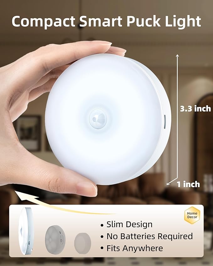 EZVALO Under Cabinet Lighting with Charging Station, 1000mAh Rechargeable Puck Lights with Remote, 3 Color Temps & 12 RGB Closet Lights, Dimmable Motion Sensor Lights for Shelf, Kitchen (6 Packs)