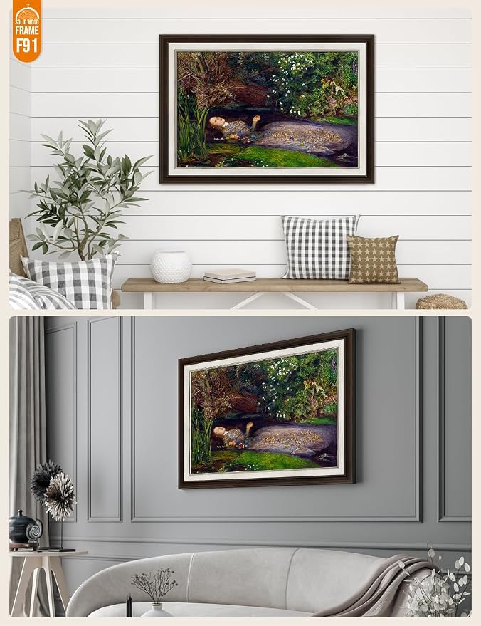 DECORARTS - Ophelia by John Everett Millai. World Famous Painting Reproduction. Giclee Prints in Classic Golden Frame Ready to Hang