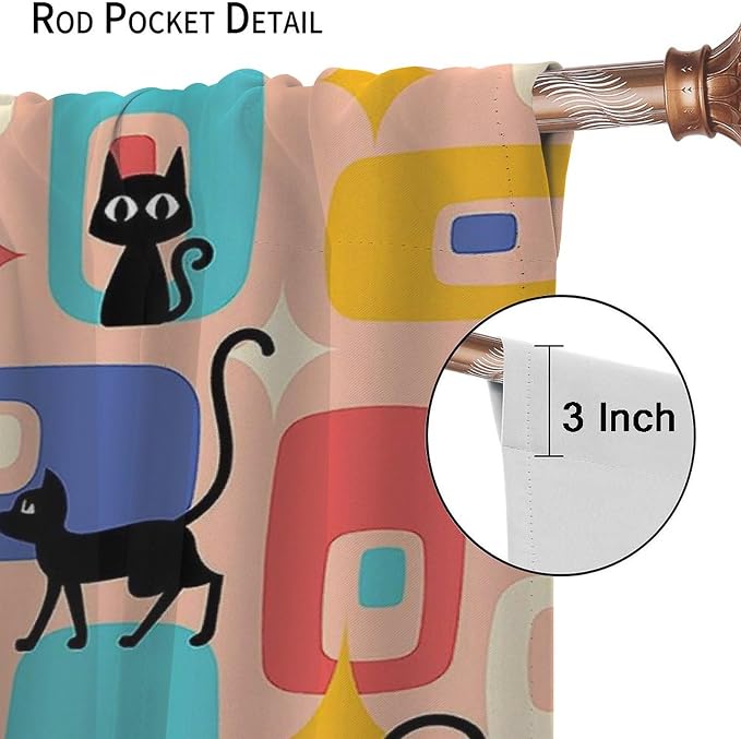 JESTRONRY Mid Century Style Curtains, Black Cat Modern Abstract Geometric 1950s 60s Vintage Colorful Blackout Rod Pocket Window Drapes for Living Room Bedroom Home Decor 84x84in