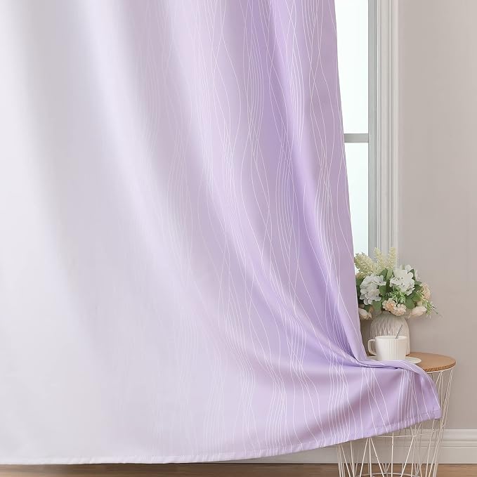 Estelar Textiler Lilac and Greyish White Ombre Blackout Curtains 54 Inch Length 2 Panels, Full Room Darkening Gradient Drapes for Bedroom, Thermal Insulated Grommet Short Curtains for Bathroom,42Wx54L