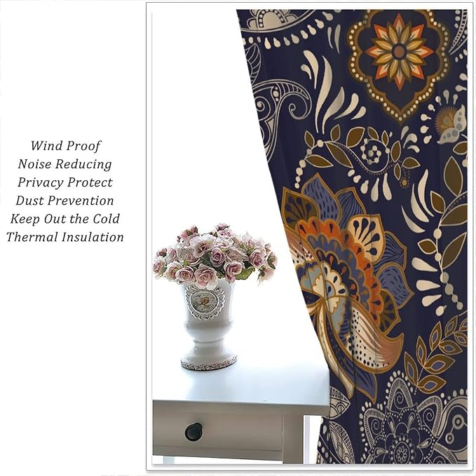 Indian Boho Curtains, Mandala Design Colorful Boho Floral Paisley Curtains, Bedroom Living Room Blackout Decorative Curtains, 2 Panel Set, 42x54 Inch.