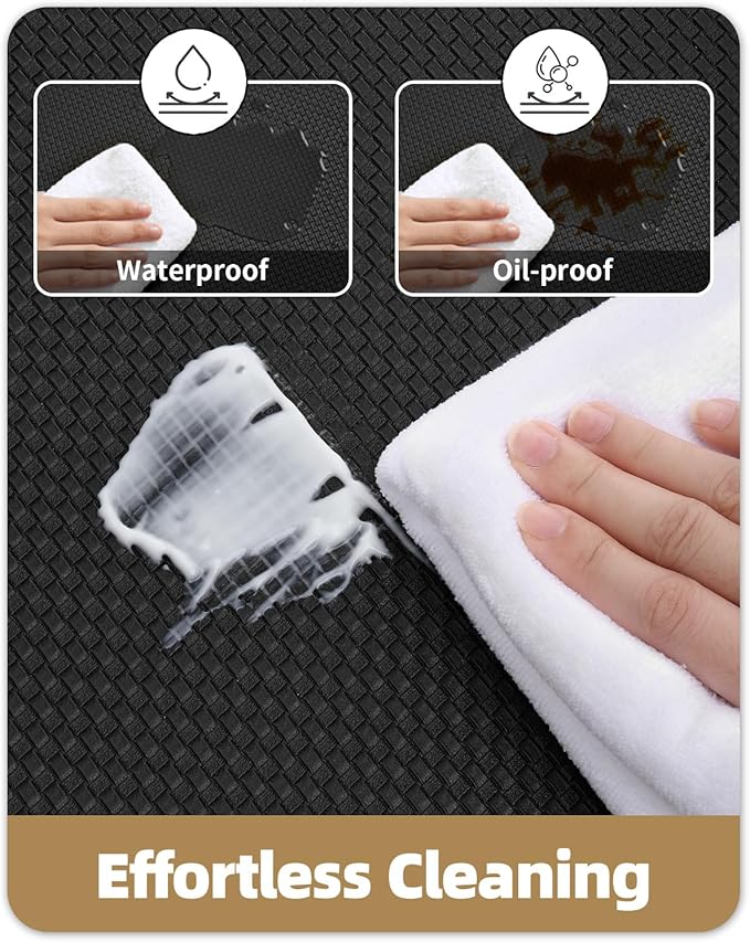 Color&Geometry Anti Fatigue Cushion Padded Kitchen Mat for Floor - 24x59+24x94,Easy Clean, Waterproof & Oil Proof, Anti Slip, Foam Rubber Runner Rug for Front Sink Comfort Standing, Black Set of 2
