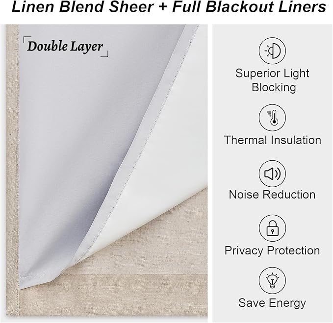 100% Blackout Curtains for Bedroom 84 Inches Long,Textured Beige Pinch Pleated Linen Black Out Advanced Curtains 1 Panels Set,Thermal Insulated Farmhouse Curtains for Living Room Track System