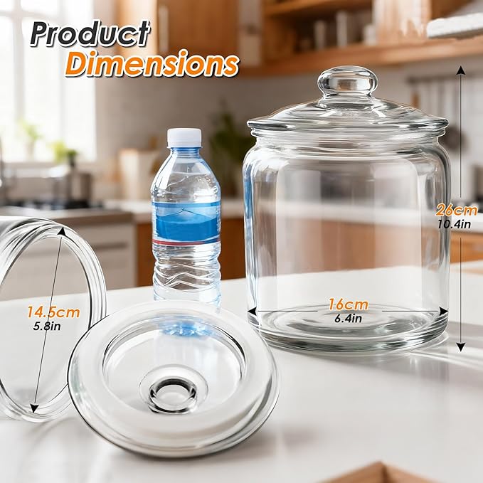 Masthome 1 Gallon Glass Cookie Jar with Airtight Lid, Large Clear Glass Storage Canister, Wide Mouth Food Storage Container for Pantry, Kitchen, Flour, Sugar, Pasta, Cookies, Candy, Dog Treats