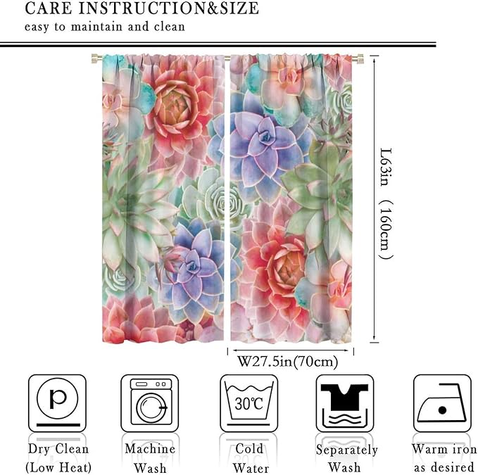 Boho Cactus Floral Curtain Tropical Colorful Succulent Plants Beautiful Flower Retro for Home Kitchen Livingroom Coffee Room Curtains Drapes 2 Panels 55x63in