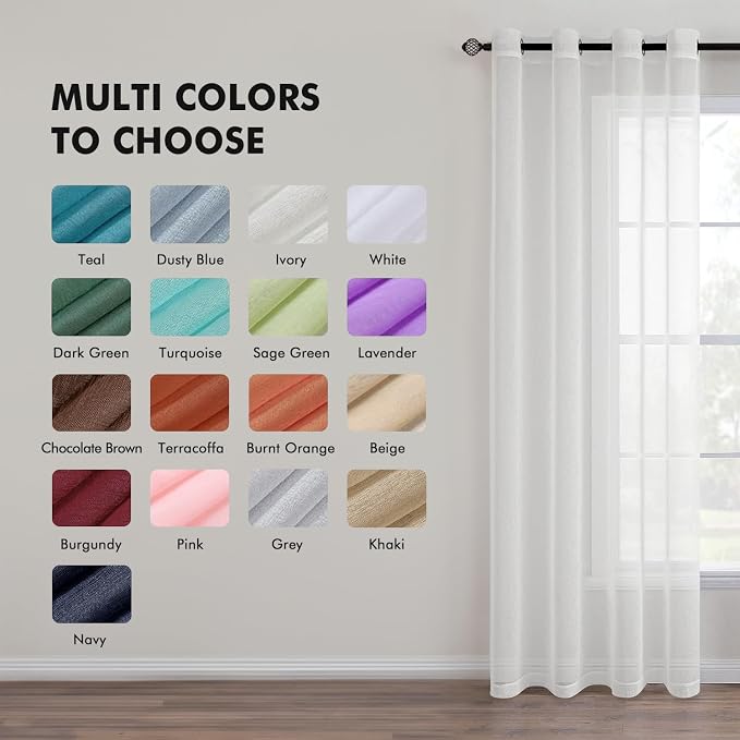 MIULEE 2 Panels Ivory Sheer Window Curtains Elegant Grommet Top Window Voile Drapes/Treatment Linen Textured Panels for Bedroom Living Room (54X96 Inches)