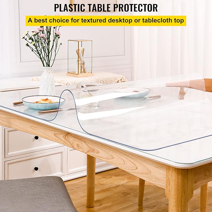 VEVOR Plastic Table Cover 36 x 60 Inch, 1.5 mm Thick Clear Table Protector, Rectangle Clear Desk Mat, Waterproof & Easy Cleaning for Office Dresser Night Stand